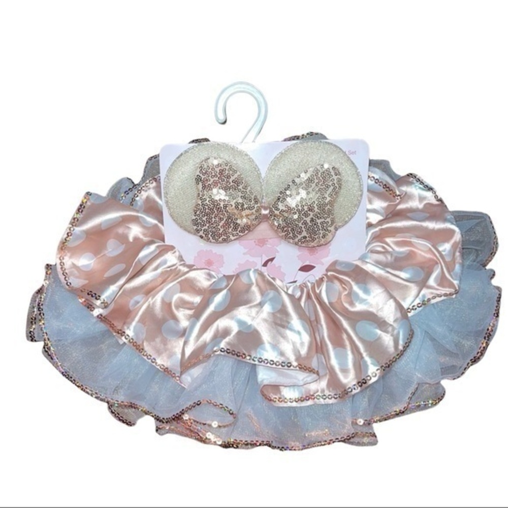 Pink and White Polkadots and Sequins Minnie Tutu and Headband